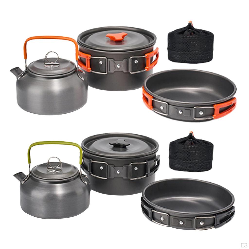 3-Piece Camping Cookware Set, Set for 2-3 Persons with Storage Bag, Pot, Pan And Kettle