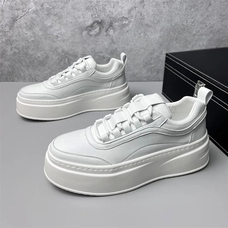 Fashion Trendy Little White Shoes for Men's New Thick Sole Breathable Board Shoes with Elevated Inner Height Sports and Casual Shoes