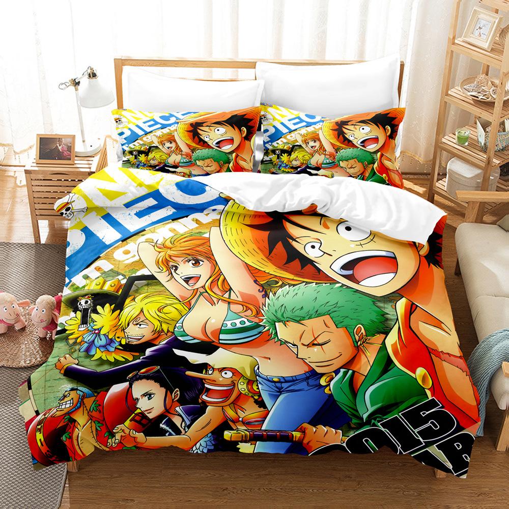 Bedding Three-Piece Set 3D Digital Printing Cartoon One Piece Luffy Series Polyester Abrasive Quilt Cover