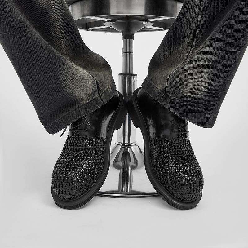 Fashion Trendy Men's Thick Soled Leather Shoes Handmade High-quality Styles Fashion Party Daily Leisure and Business Breathable Shoes