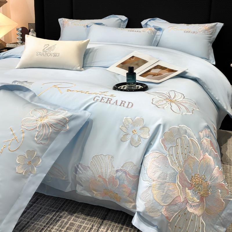 Class A Maternal And Infant Grade 240 Long-Staple Cotton4-Pcs Set Of Pure Cotton Satin Embroidered Quilt Cover, Bed Sheet Skin-Friendly Mattress