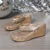 Fashion Women's Platform Sandals Flip Flops Slip-On Summer Thick Bottom High Heels Beach Slippers Sparkling Sequin Shoes Size 35 42