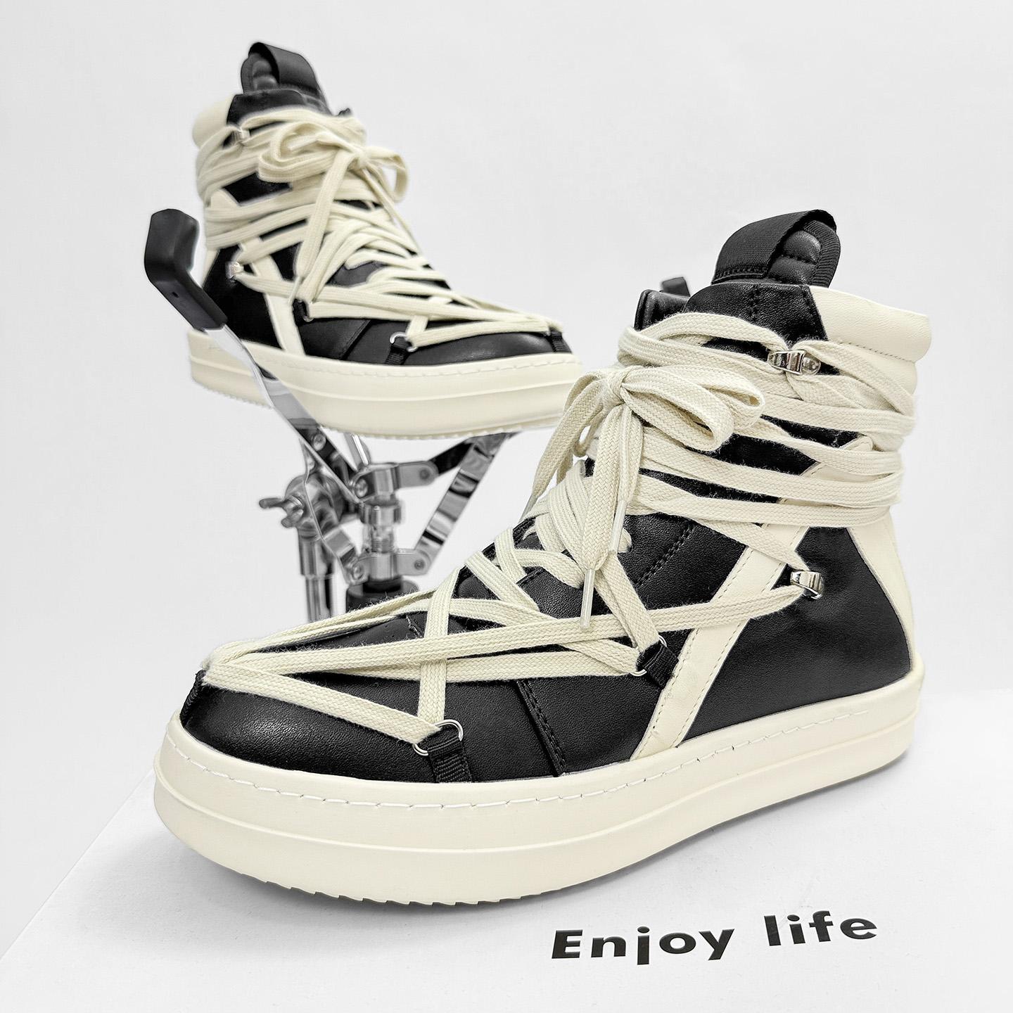 Fashion Shoes Cswo01 Unisex Black/White High-Top Chunky Sole Platform Boots - Winter Couple Shoes In And Cm