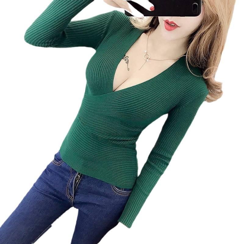Women's Slimming V-Neck Sweater - Autumn/Winter Long Sleeve Knit Top