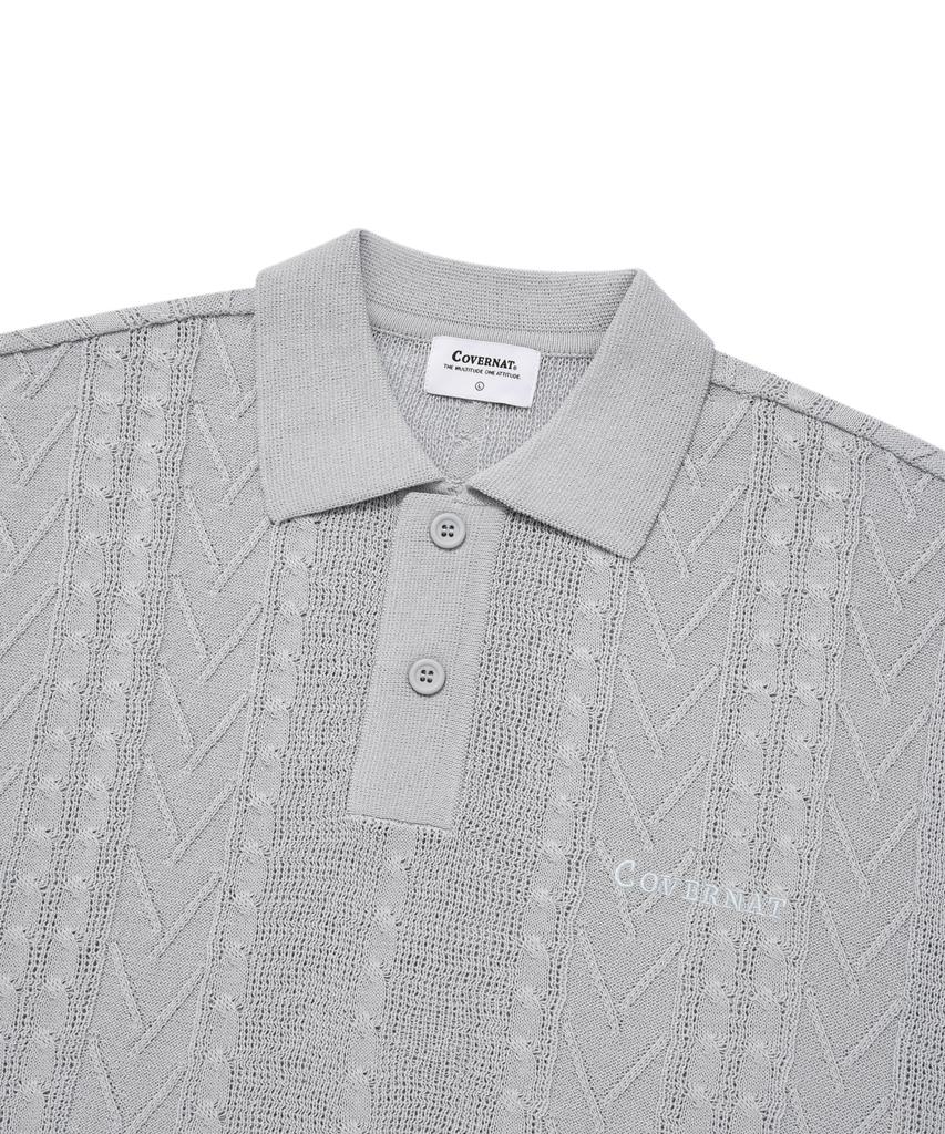COVERNAT Cool Cable Collar Half Knit Light Blue