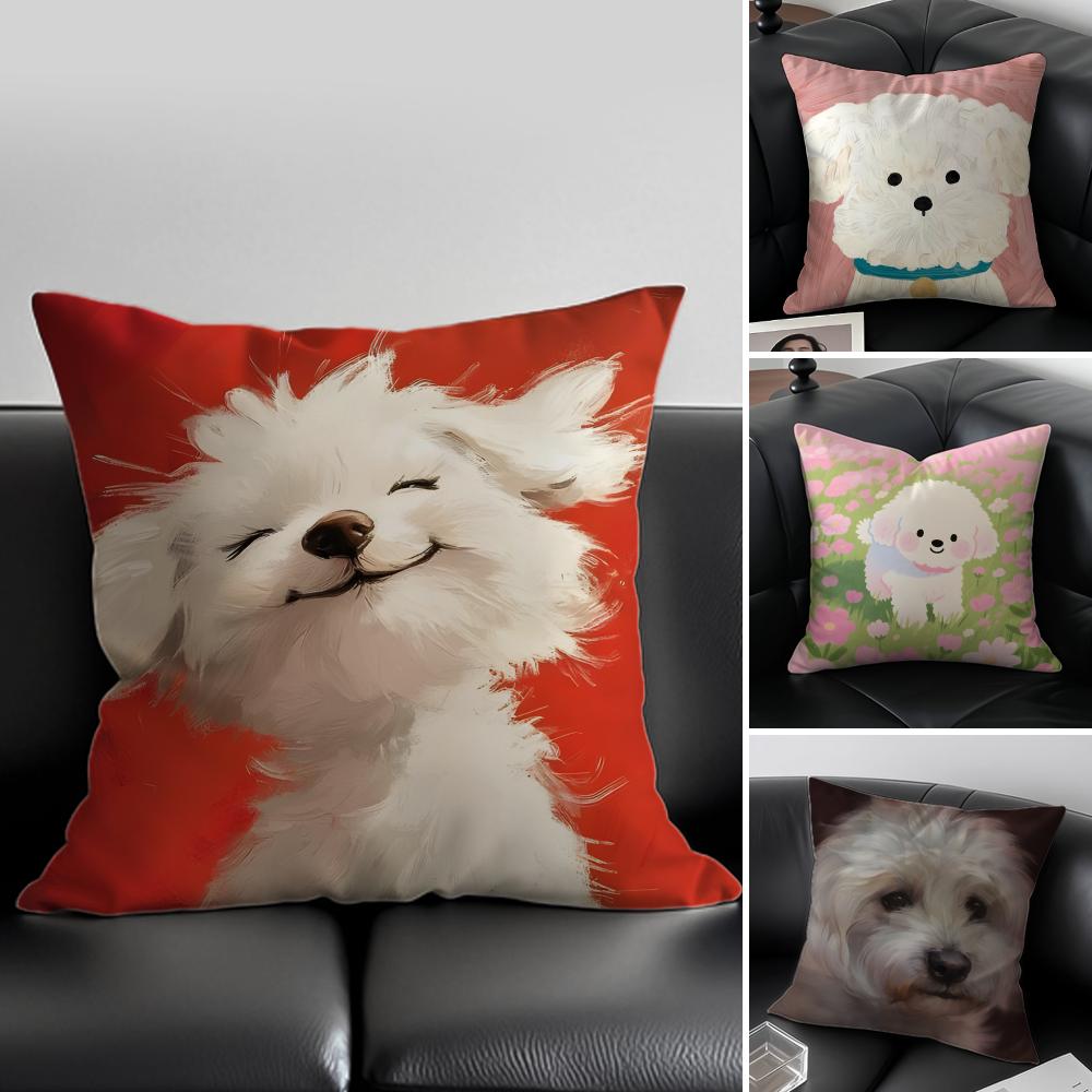 NICE CUTE Bichon Frise dog Cushion Cover Pillow Case Soft Friendly Fabric & Concealed Zipper