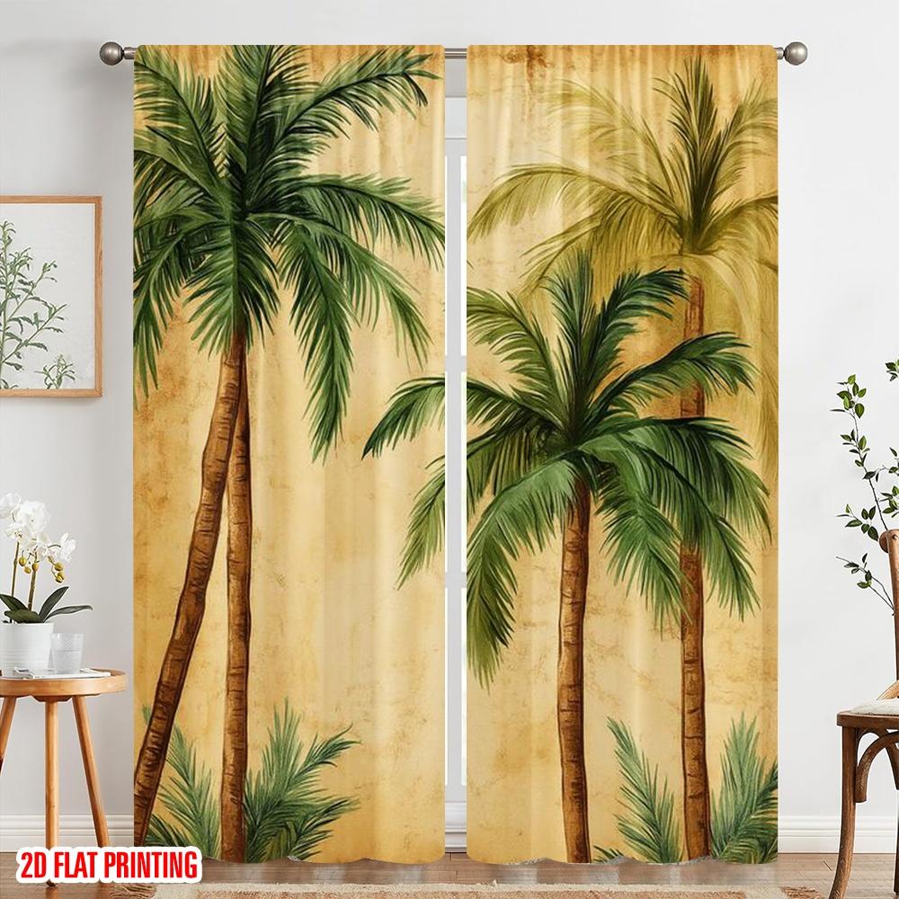 2pcs,2D Plane Printing Contemporary Curtains Tropical Canvas Polyester (without Rod) Decorations Inside Perfect for Living Room,