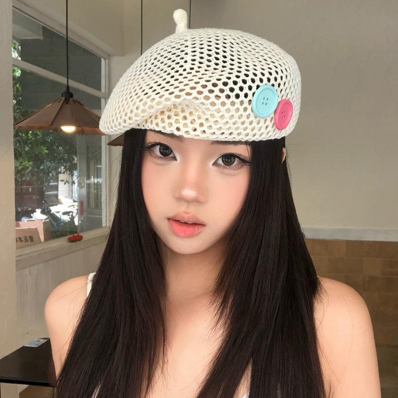Japanese New Straw Beret Women Summer French Literary Hollow Out Breathable Face Slim Painter Hat