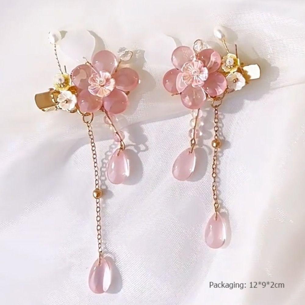 Sweet Pink Hair Clip Flower Tassel Chinese Style Barrette Styling Accessory Hair Accessories Hanfu Accessories
