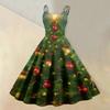Women's Casual Sleeveless Round Neck Dress with Christmas Print for Holiday Party