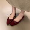 Spot version 2025 autumn new square head bow low heel casual single shoes one pedal light mouth ladyshoes commuter shoes