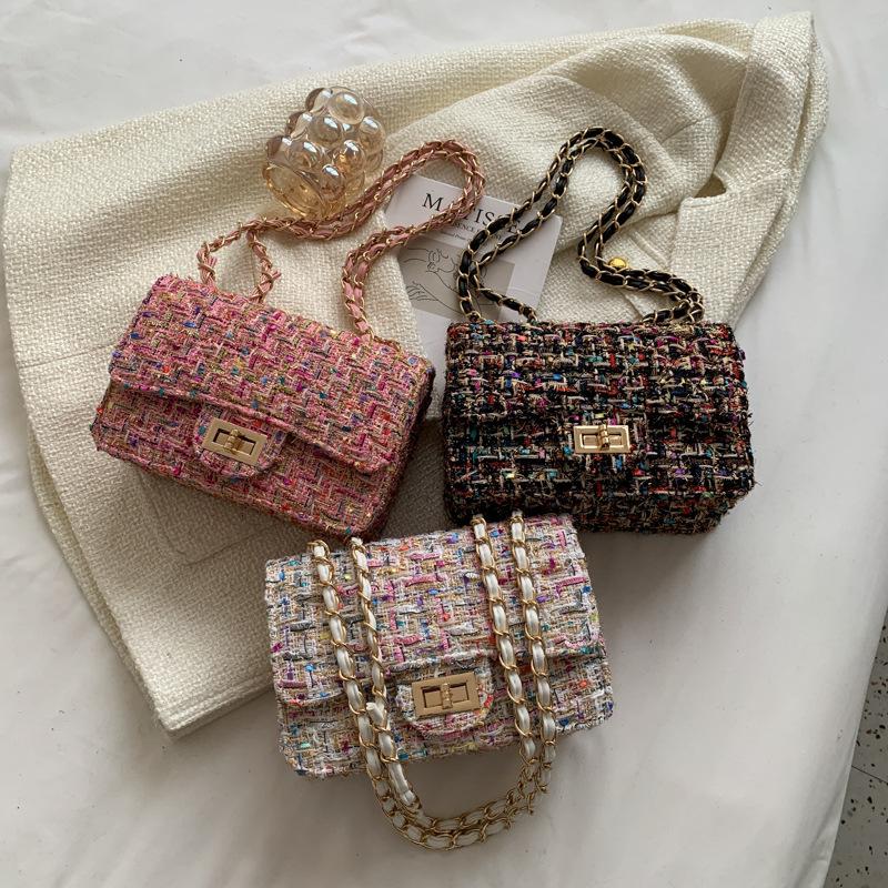 1Pc Xiaoxiangfeng Woolen Bag Women's Bag New Trendy Popular Korean Version Fashion Versatile Chain Single Shoulder Messenger Bag