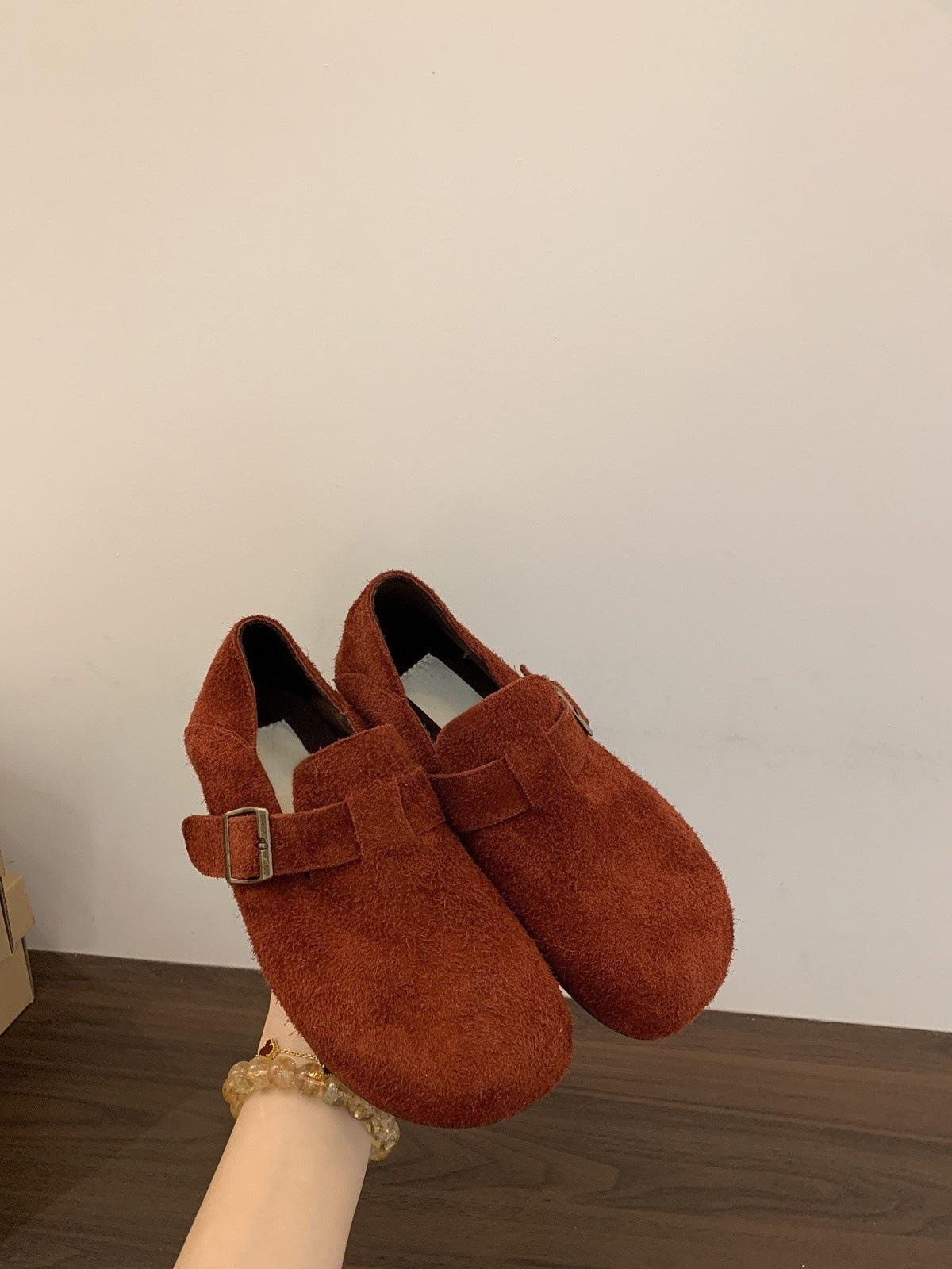 Первая встреча сезонные ретро Birkenstocks на толстой подошве женские осенне-зимние однотонные лоферы уродливые и милые всепоглощающие Birkenstocks одиночные 40 красный 3350₽