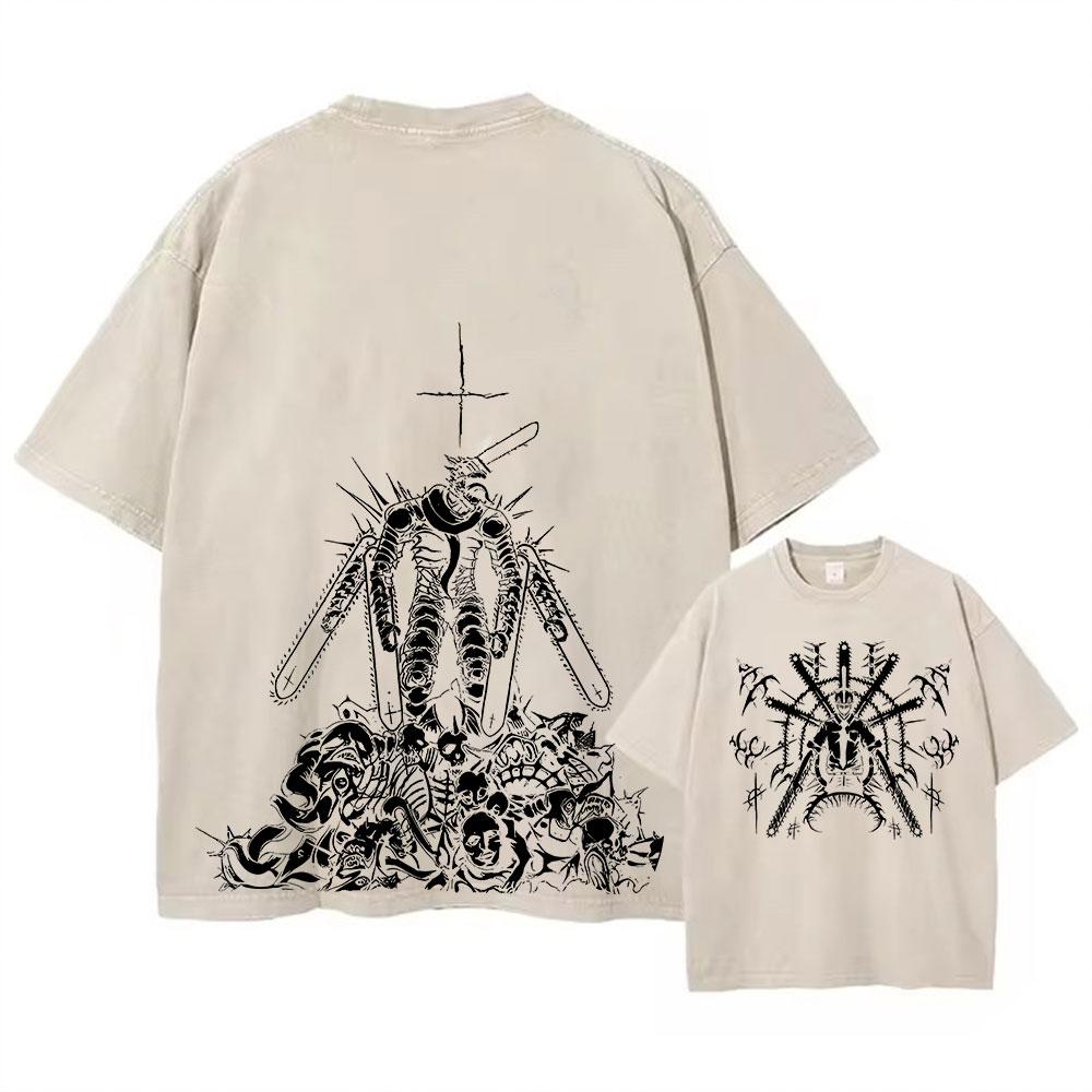 Anime Pilařské tričko Pánské Vintage Prané Tričko Harajuku Oversize Bavlněné Tričko Bavlněná Móda Streetwear Unisex Top
