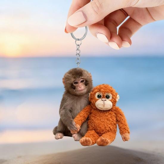 Klíčenka s přívěskem Plácni opici Oboustranný akrylový opičák držící hračku Klíčenka Batoh Kabelka Doplňky