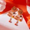 Exaggerated Rhinestone Pumpkin Long Tassel Dripping Earrings for Women Halloween Skeleton Ghost Dangle Earrings Party Jewelry