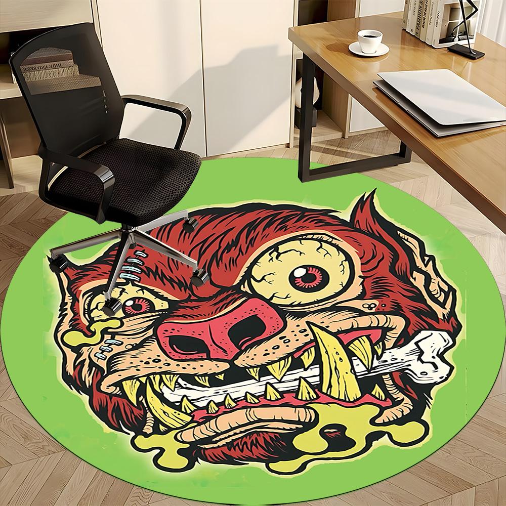 1pc Zombie Wolf Office Round Area Rug, Indoor Mat Suitable For Office, Under Office Chairs Bedroom Living Room Home Decor, Room Deco