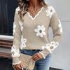 Women's Casual Fashion Elegant Floral  Knitted V-Neck Sweater