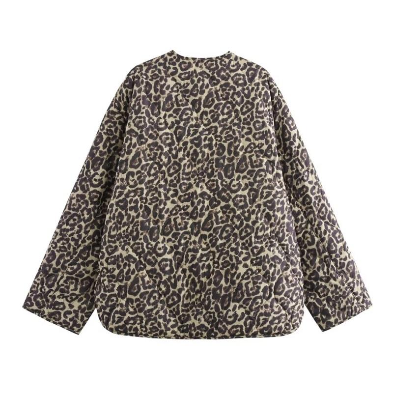 Giacca trapuntata con stampa leopardata da donna, imbottita, mezza stagione, per donna, a maniche lunghe, da donna, calda, invernale, da donna