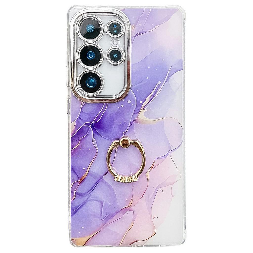 For Samsung Galaxy S25 Ultra Case with Kickstand IMD Marble Pattern Electroplated Phone Cover