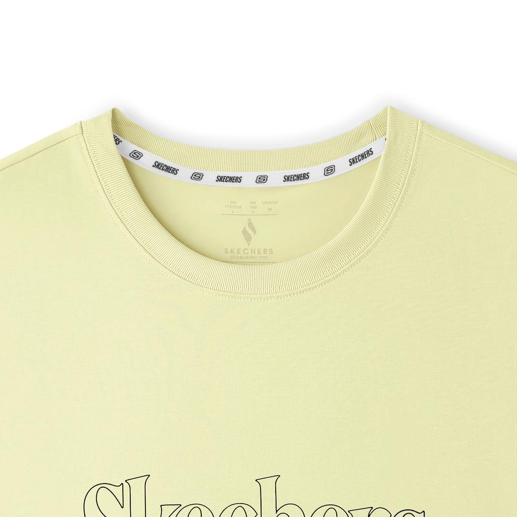 Skechers Comfortable Fashionable Versatile Letter Knitted Round Neck Short Sleeve T-Shirt Unisex Tops Wax-Yellow L225U063-026S