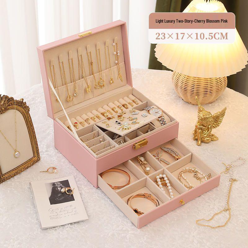 Girls' Hair Accessory Organizer: Large Leather Box with Drawer for Clips & Bands