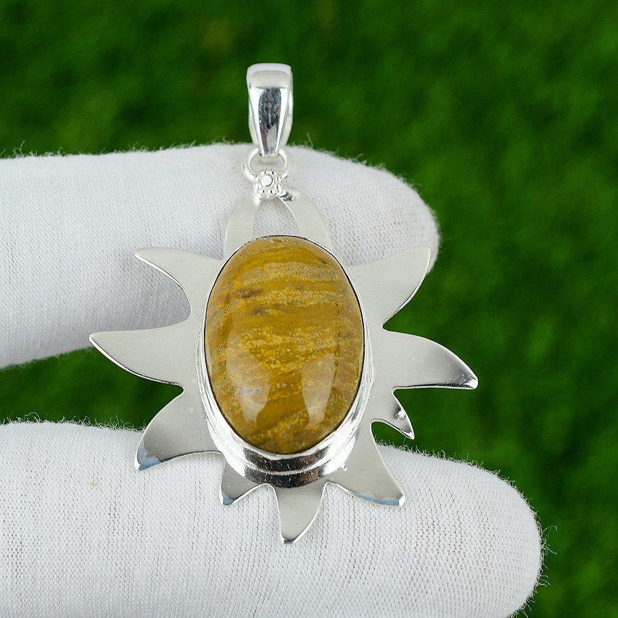 

Oval Natural Ocean Jasper Wedding Daughter Engagement Pendant Jewelry 925 Silver