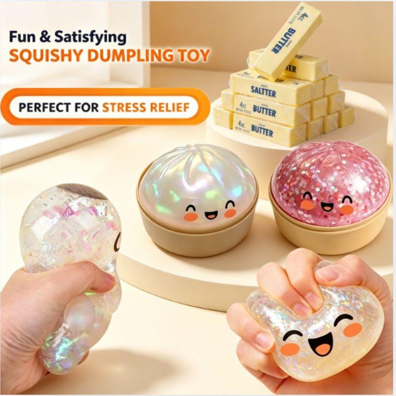 Realistic Giant Dumpling Squeeze Toy with Bamboo Steamer Soft TPR Dough Ball butter stick Decompression Fidget Toy Creative Gift