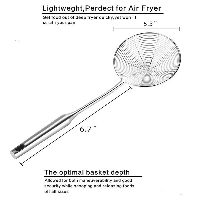 Stainless Steel Kitchen Strainer, Skimmer Ladle for Cooking & Frying, Wire Mesh Spoons with Long Handle