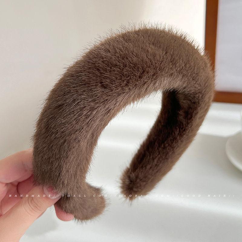 Imitation Mink Fur Wide Edge Headband for Women - Autumn/Winter Face Washing Accessory
