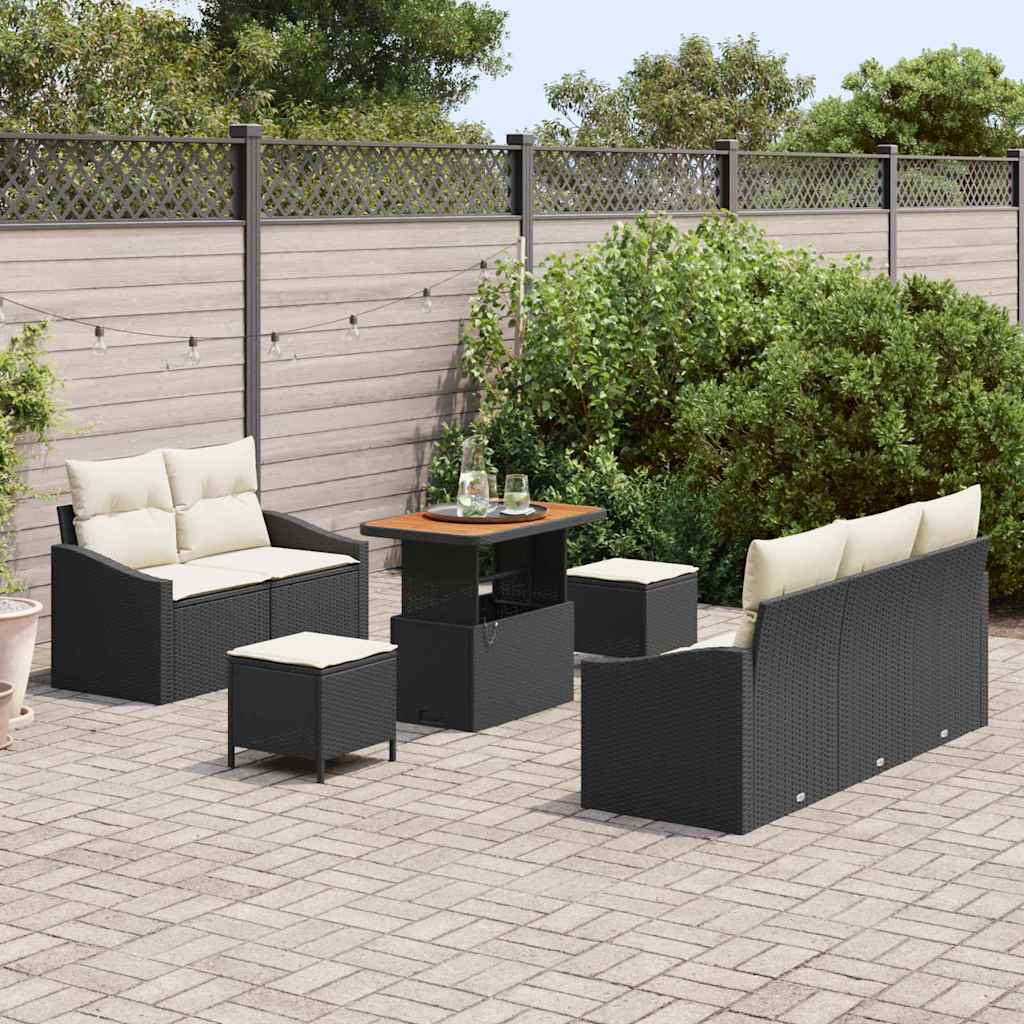 Garden Sofa Set with Cushions 8 pcs Black Poly Rattan