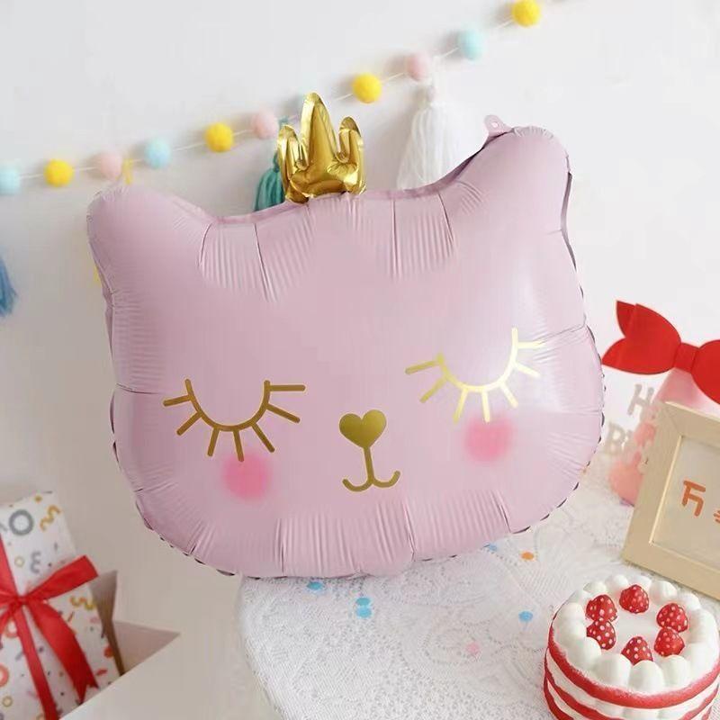 

Набор розовых кошачьих шаров для украшения детского дня рождения Large pink crown cat balloon.