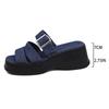 Fashion Blue Denim Chunky Platform Slippers Women Fashion Buckle Wedge Heels Sandals Woman Summer Comfort Thick Bottom Outdoor Slippers