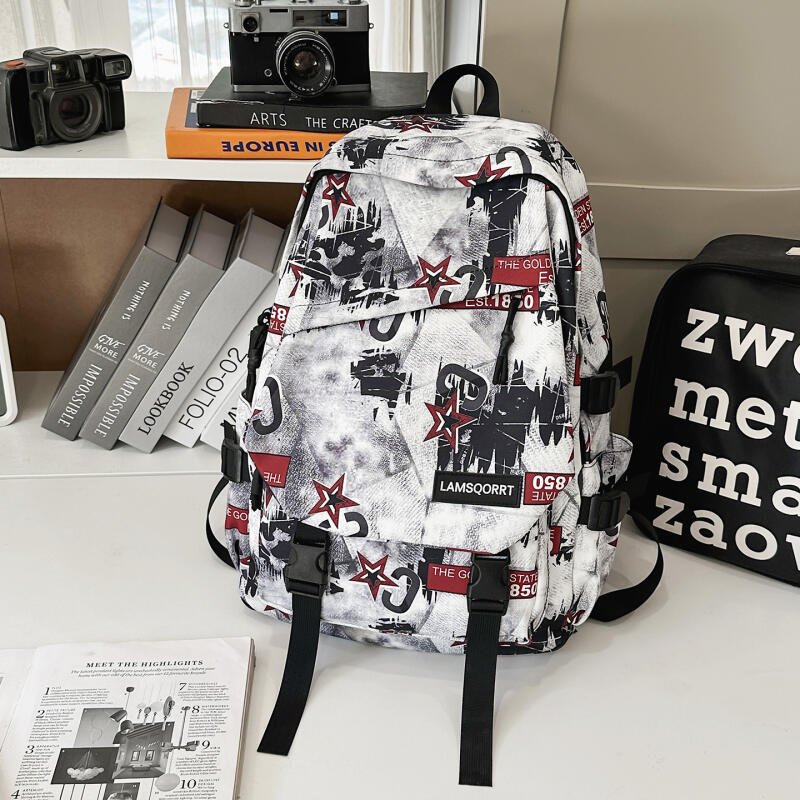 Student School Bag Nylon Backpack Men's Large Capacity Graffiti Backpack