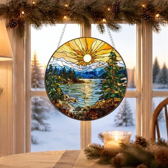 Colorful Acrylic Sun Catcher Scenery/Bird Hanging Ornament, Stained Glass Style Pendant, Double Sided Lightweight Wall Decor Decoration with
