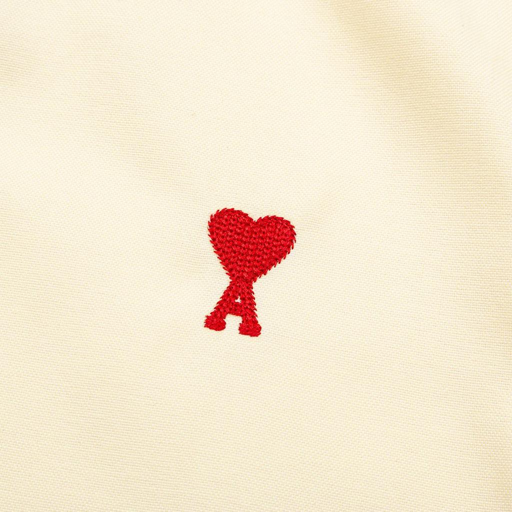 AMI Classico Primavera e Autunno Camicia Casual in Cotone Tinta Unita a Maniche Lunghe con Ricamo Cuore Rosso sul Petto