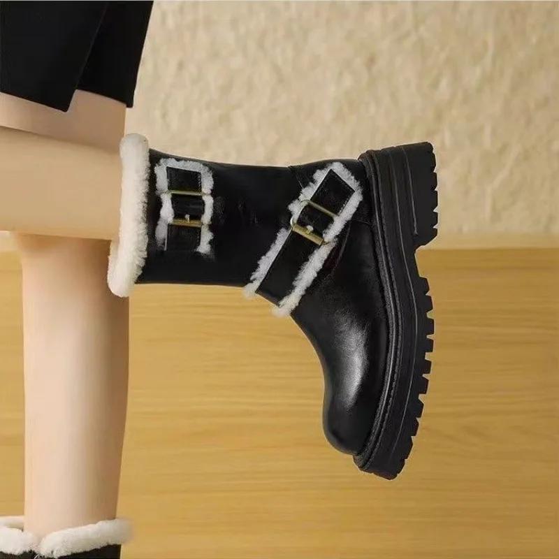 Winter Women Fur Snow Ankle Boots Platform Flats Cotton Shoes Brand Designer 2025 New Warm Short Plush Chelsea Sport Botas Mujer