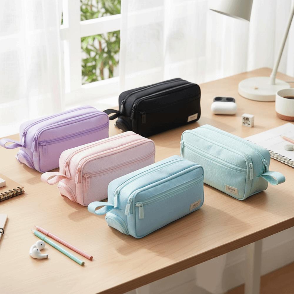 Large Capacity Pencil Bag Zippered Marker Pouch Multi-Functional Pen Organizer  College Use