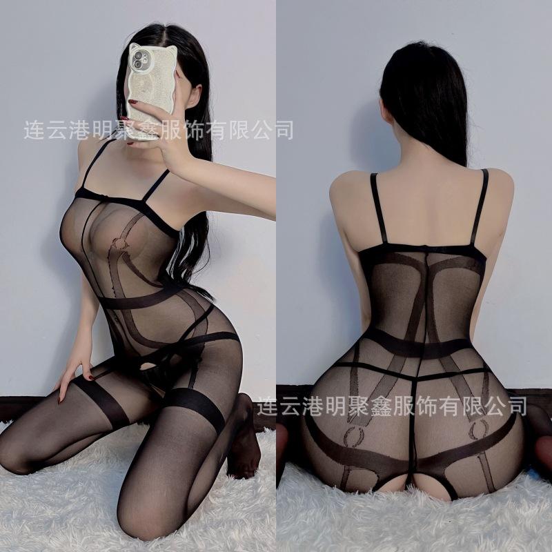 Sexy lingerie one-piece stockings mesh sexy black silk perspective seduction crotch passion free bed large size