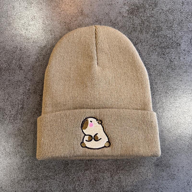 Fashion Knitted Hat With Capybara Embroidery Design Suitable For Daily Use
