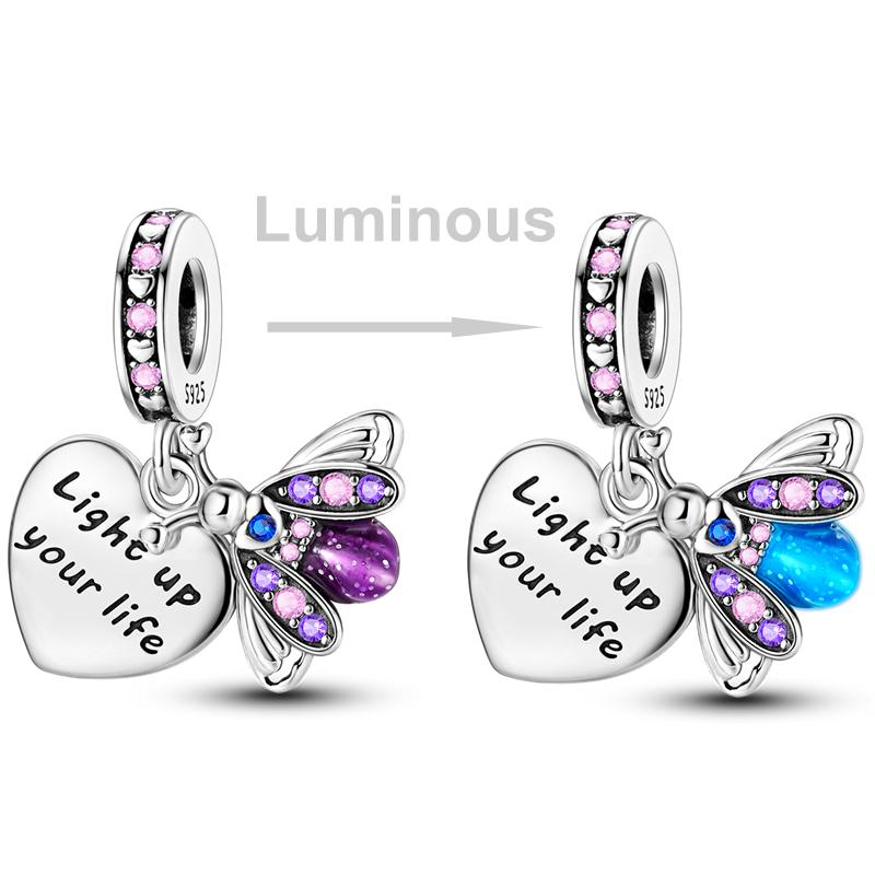 Colorful Exquisite Charm Bead Charms Bead Charms Genuine copper Luminous Firefly Moon Flower Pendants Compatible With Authentic Accessories Bracelets