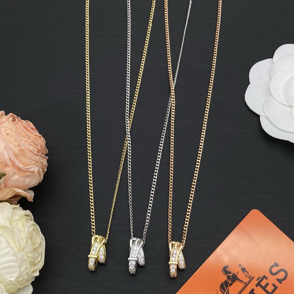 Women's Necklace, Gold Silver Rose Gold Pendant, Cubic Zirconia Brass Chain, Dainty Layering Necklace for Women