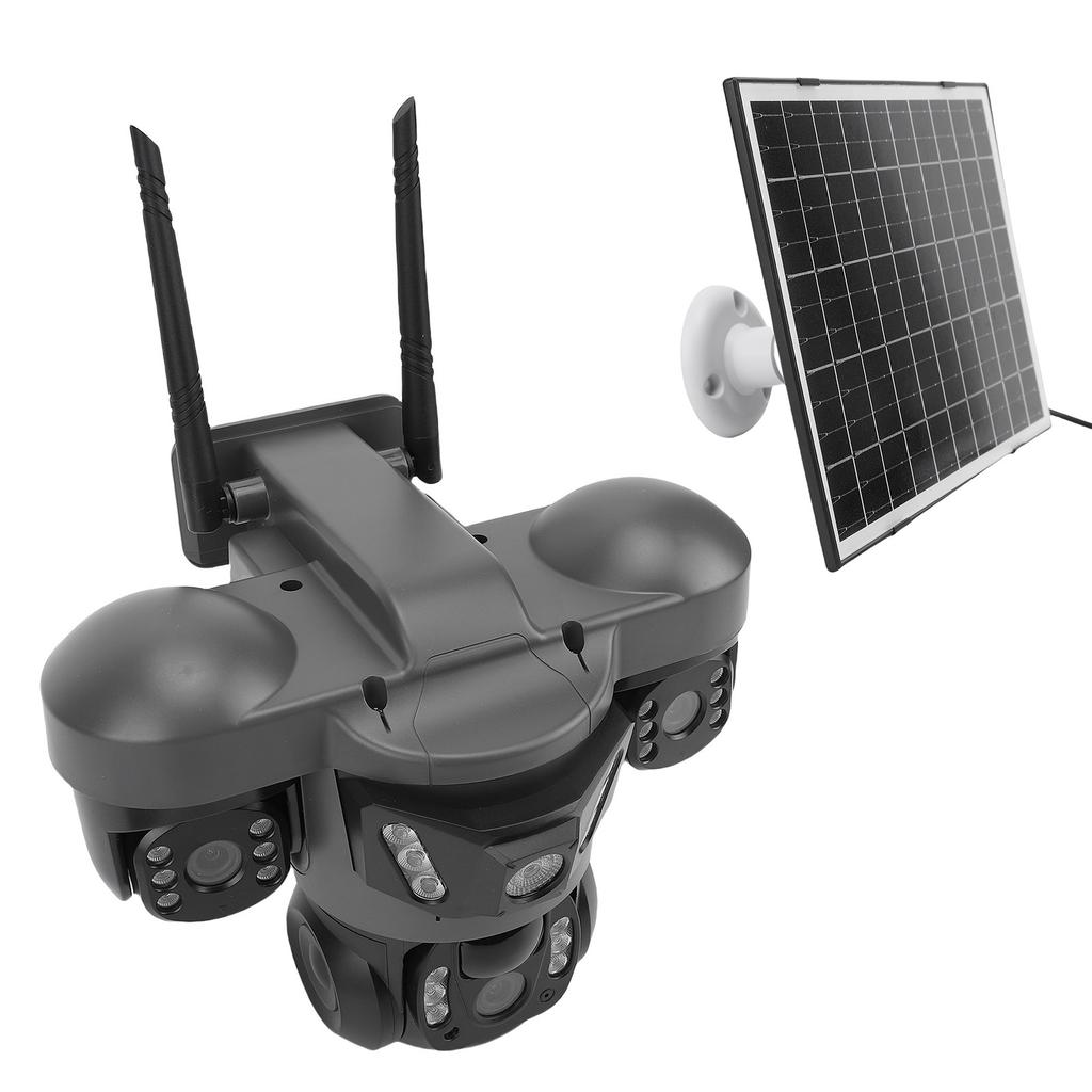Solar Security Camera Two Way Talk IP66 Rating PIR Motion Detection AI 4G 6K 12MP HD Triple Lens Solar PTZ Camera for Home