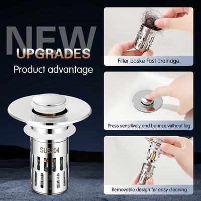 Push Type Wash Basin Leak Plug Filter Spring Core Basin Sink Drainer Hair Blockage Odor Universal