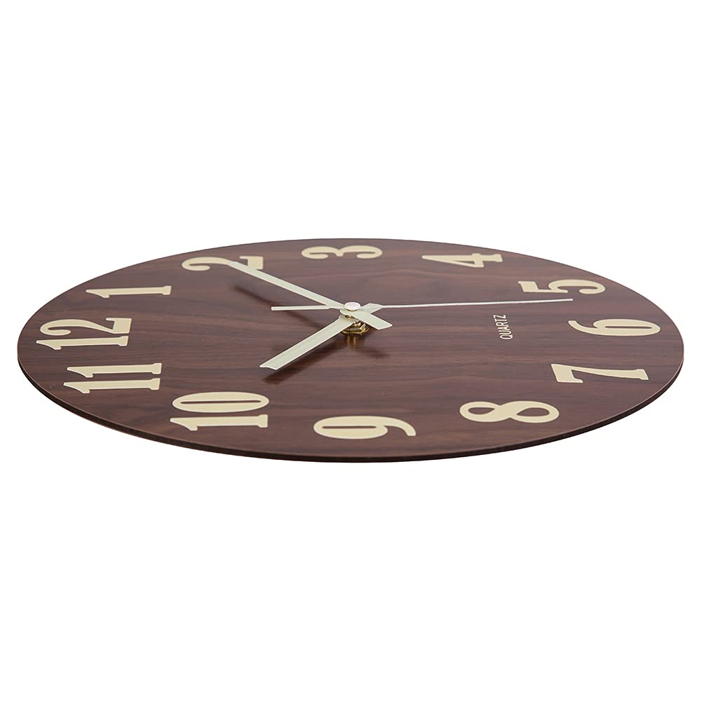 Wall Luminous fluorescent Nighttime Second Hand Stop Wood Grain Wall Clock for Gift Clock, Radio-Controlled, Luminous, (with glow-in-the-dark