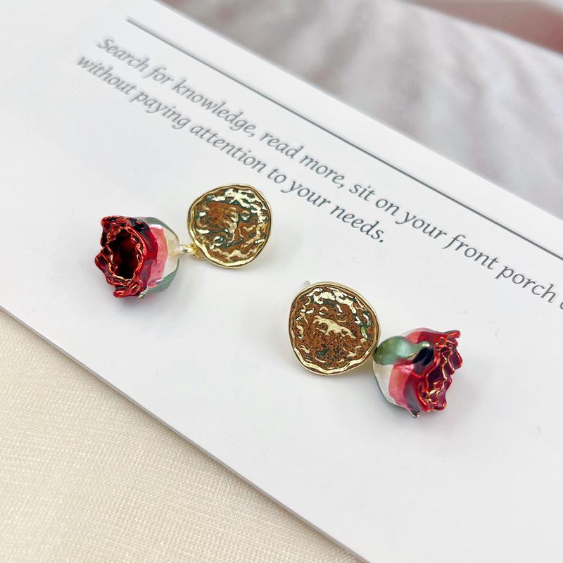 Gentle French Eternal Rose Stud Earrings - Mori Style Fairy Design