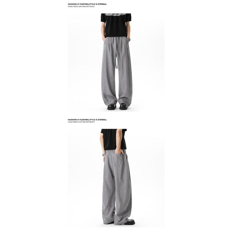Vintage American Old Money Style Pleated Spliced Mens Summer Casual Long Pants