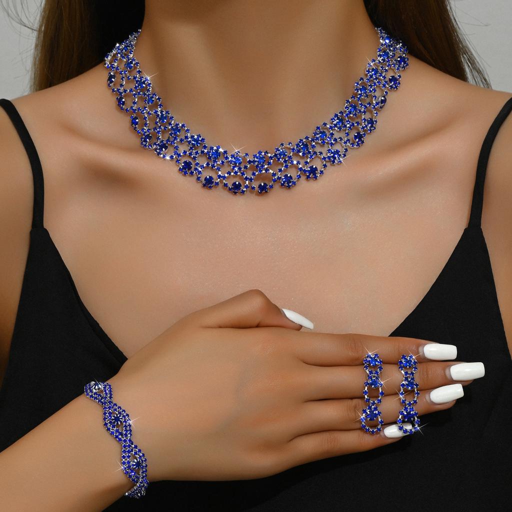 3pcs Women Jewelry Set Rhinestone Earrings Necklace Vracelet Wedding Party Accessories