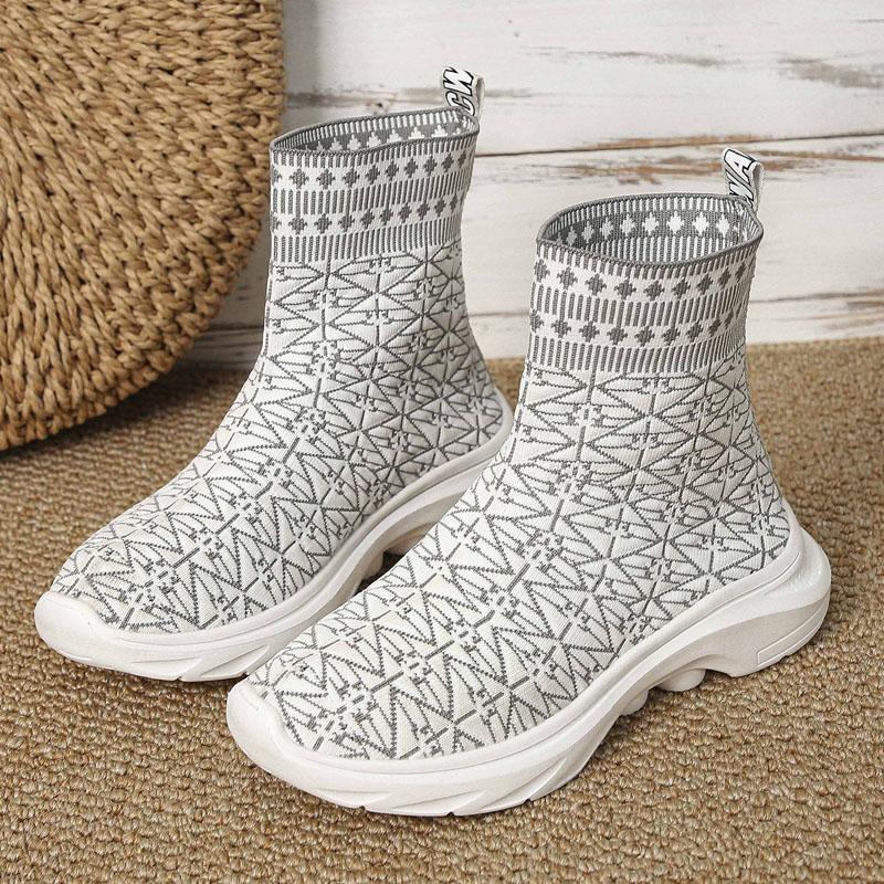 

Осінні черевики Жіночі модні в язані тканинні черевики до щиколотки Сліпони Шкарпетки Взуття Повсякденні туфлі на платформі Товста підошва Нековзні кросівки 43 білий