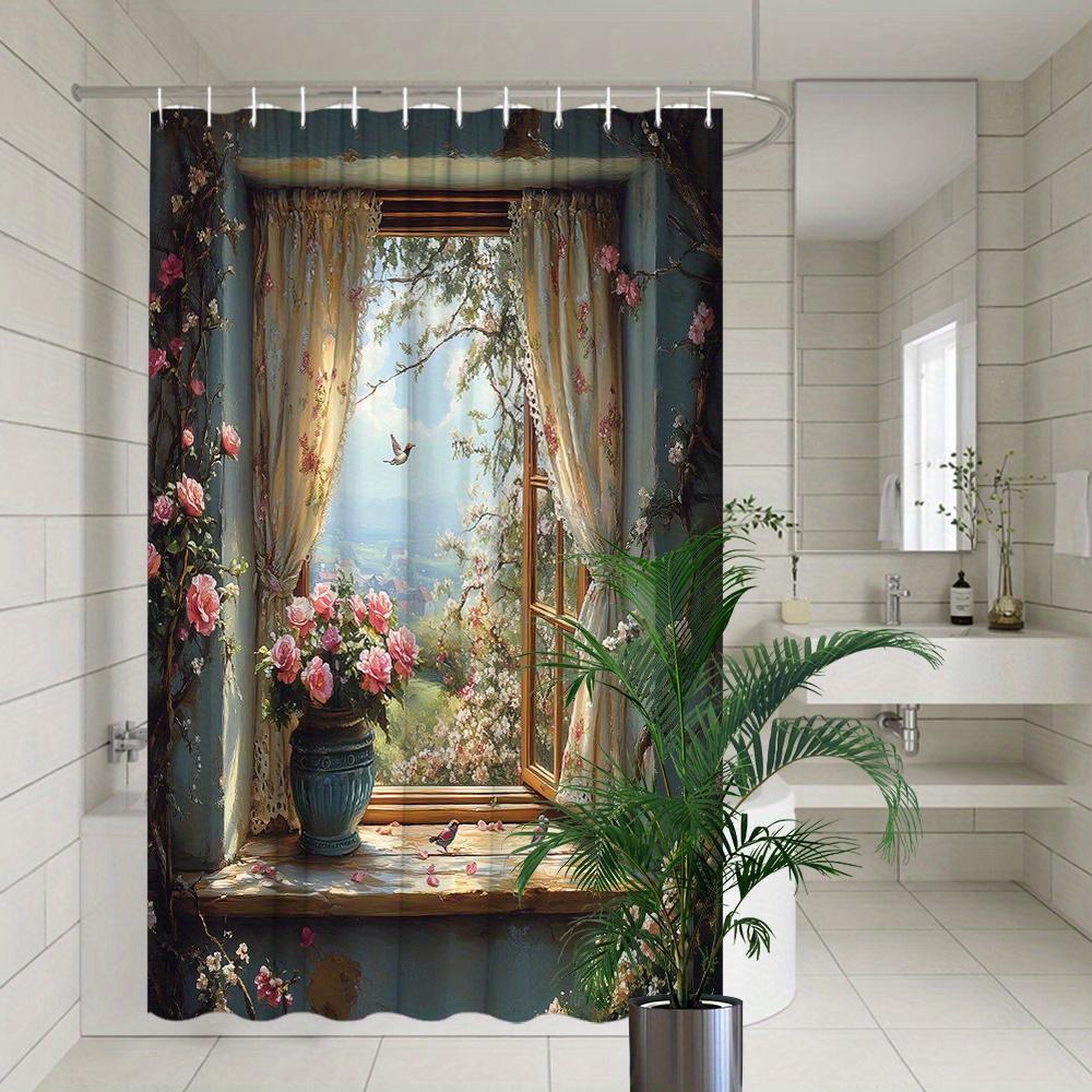 

Romantic Garden Window Wall Tapestry For Elegant Home Decor, Featuring A Charming View Of An Open Window Framed W60H190(CM)-1 Pcs